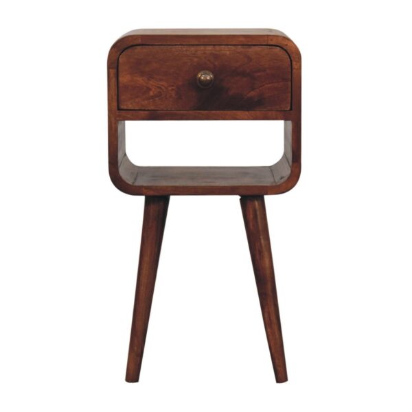 Mini Curved Bedside Table With Lower Slot - Caramel