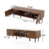 Modern TV Stand With Storage, Tempered Glass Shelf - Walnut - Image 2
