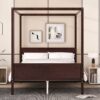 Queen Size Canopy Platform Bed With Headboard And Footboard, Slat Support Leg - Espresso - Image 11