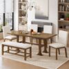Topmax - 6 Piece Farmhouse Extendable Dining Table Set Trestle Kitchen Table Set With Removable Leaf And Upholstered Dining Chair And Bench For Dining Room - Dark Brown - Image 3