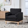 Wide Modern Farmhouse Performance Accent Chair With Natural Wood Legs, Wood Base Reading Armchair Single Sofa With 2 Bolster Pillows For Living Room Offices And Lounge - Black - Image 5