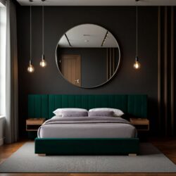 Upholstered Queen Size Bed Frame Of Velvet Tufted Headboard With Floating Nightstand LED / USB Built - Green