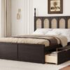 Queen Size Platform Bed With With 2 Big Drawers Twin Size Trundle - Espresso - Image 12