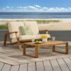 Paloma - Loveseat And Coffee Table Set With Adirondack Design Acacia Wood And Waterproof Fabric - Teak / Beige - Image 4