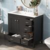 Bathroom Vanity With Ceramic Sink Combo, Abundant Storage Cabinet 2 Soft Close Doors And 5 Drawers - Black - Image 2