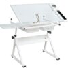 Adjustable Tempered Glass Drafting Printing Table With Chair - White - Image 4