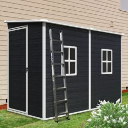 Outdoor Storage Shed With Floor Resin Shed With Two-Window, Waterproof, Lockable Doors For Patio, Yard, Lawn - Black