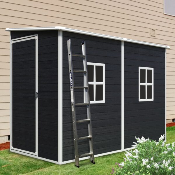 Outdoor Storage Shed With Floor Resin Shed With Two-Window, Waterproof, Lockable Doors For Patio, Yard, Lawn - Black