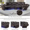 Modern Faux Leather Manual Reclining With Center Console And LED Light Strip, Living Room Furniture Set, Symmetrical Couch With 2 Cup Holders And Storage For Living Room - Brown - Image 5