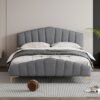 Queen Size Platform Bed With Thick, Stylish Stripe Decorated Bedboard And Elegant Leg - Gray - Image 11