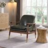 Accent Chair With Cushioned Seat, Brass Tipped Legs - Cognac Brown - Image 3