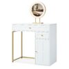 Makeup Vanity Desk With Lighted Mirror, Luxury Dressing Table With 2 Drawers And 1 Cabinet, 3 Lighting Modes Available For Bedroom - White / Gold - Image 15