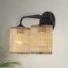 Quell - Double Light Vanity With Natural Shade Wall Lamp - Black / Rattan - Image 6