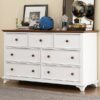 Wooden Captain Seven Drawer Dresser For Bedroom, Living Room, Kids' Room - White / Walnut - Image 10
