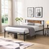 Queen Size Modern Metal Bedframe With Headboard, Durable Steel Structure - Black / Brown - Image 3