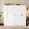 6 Doors Wardrobe Storage For Bedroom With Big Drawers - White - Image 8