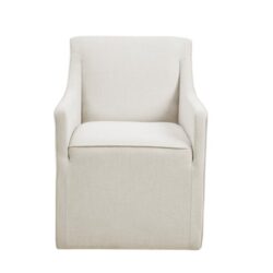 Traditional Skirted Dining Arm Chair With Casters Polyester Upholstery - Cream