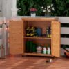 Rustic Cedar Potting Bench With Storage Cabinet And Metal Table Top For Outdoor Patio - Light Brown - Image 8