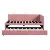 Upholstered Daybed With Trundle Twin Size Sofa Bed Frame No Box Spring Needed, Linen - Pink - Image 2
