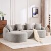 Compression Sofa: Combining Chaise Longue With 3 Seater, Wood Grain Chenille Fabric, Full Sponge Compression Sofa, Combined Sofa With 4 Pillows For Living / Home Furniture / Apartment - Gray - Image 24