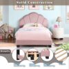 Upholstered Twin Size Platform Bed For Kids Wooden Bed Frame With Slatted Bed Base No Box Spring Needed Cute Bed Frame With Shell Design Headboard - Pink - Image 6