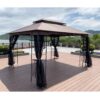 13 X 10 Ft Patio Gazebo Tent With Ventilated Double Roof And Mosquito Net - Brown - Image 11