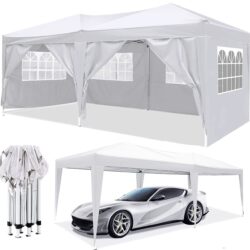 10X20 Ez Pop Up Canopy Outdoor Portable Party Folding Tent With 6 Removable Sidewalls + Carry Bag + 4 Pieces Weight Bag - White