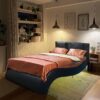 King Size Upholstered Platform Bed Frame With LED Lighting, Bluetooth Connection To Play Music Control, Backrest Vibration Massage, Curve Design, Wood Slat Support, Exhibited Speakers - Black - Image 12