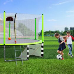 16Ft Trampoline With Basketball Hoop Pump And Ladder (Inner Safety Enclosure) With Soccer Goal - Green