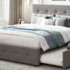 Queen Size Upholstered Platform Bed With 2 Drawers And 1 Twin Long Trundle - Light Gray - Image 24