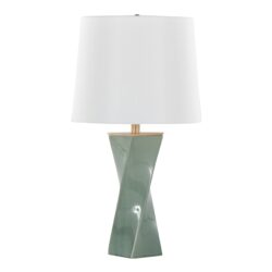 Curvo - Square Contemporary Table Lamp - Sage Green / Gold / White