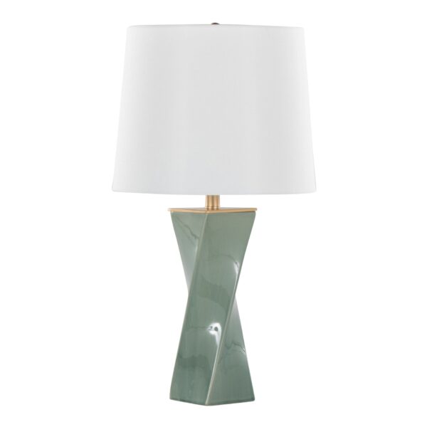Curvo - Square Contemporary Table Lamp - Sage Green / Gold / White