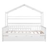 Full Size House Bed With Twin Size Trundle, Kids Bed With Shelf - White - Image 4