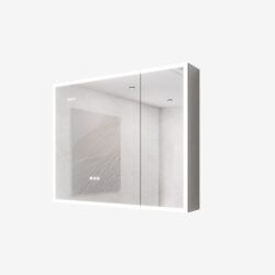 Bathroom Medicine Cabinet With Lights, LED Medicine Cabinet With Mirror, Double Door Lighted Medicine Cabinet With Defogger, Dimmer, Clock & Temp Display, 2 Outlets & USB Ports - Silver