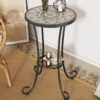 Ceramic Tile And Iron Patio Side Table With Shelf - Brown / Black - Image 4