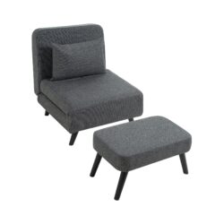 3 In 1 Foldable Linen Chaise Lounge With Adjustable Backrest Footrest & Detachable Pillow Convertible Chair Bed Accent Chair Small Space Sofa Bed For Living Room Bedroom And Office - Gray