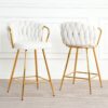 Modern Design High Stool With Gold Plated Legs Linen Bar Chair For Kitchen Dining And Cafe (Set of 2) - White - Image 2