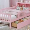 Twin Size Bed With Headboard Storage Rack, 2 Under Bed Drawers, 3 - Side Guardrails For Safety And Security - Pink - Image 20