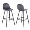 Bar Stools (Set of 2) Velvet Barstool Modern Counter Bar Height Chair With Back, Sturdy Metal Legs & Footrests, Island Stool For Kitchen Bar - Dark Gray - Image 2
