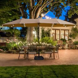 15 X 9 Ft Large Double Sided Rectangular Outdoor Twin Patio Market Umbrella With Light And Base - Taupe