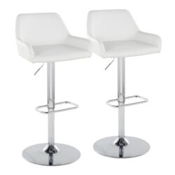 Daniella - Contemporary Adjustable Barstool With Swivel With Rounded Rectangle Footrest (Set of 2) - Chrome / White