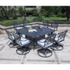 Square 8 Person 64" Long Aluminum Dining Set With Cushions With Swivel And Rocking Chairs - Dark Gray / White - Image 10