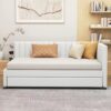 Twin Size Sofa Bed Upholstered Daybed With Trundle Frame No Box Spring Needed, Linen - Beige - Image 12
