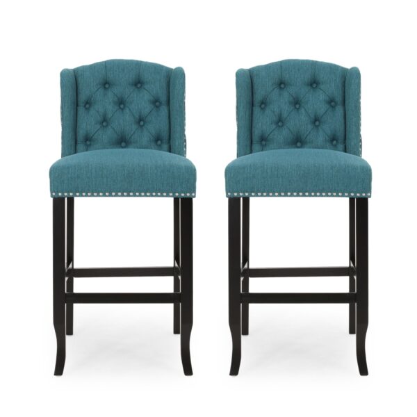 Vienna - Contemporary Fabric Tufted Wingback Counter Stools, (Set of 2) - Teal / Dark Brown
