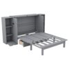Full Size Murphy Bed With Shelves, Drawers And USB Ports - Gray - Image 2