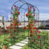 Metal Garden Arch With Two Plant Stands Wide High Climbing Plants Support Rose Arch Outdoor - Black - Image 8