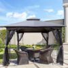 10 X 10 Ft Patio Gazebo Tent With Ventilated Double Roof And Mosquito Net Canopy For Backyard Or Garden - Gray - Image 7