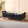 Wide Storage Soft Ottoman Bench With Armrests, Footrest Bed End Stool For Living Room, Dorm, Entryway And Bedroom - Black - Image 4