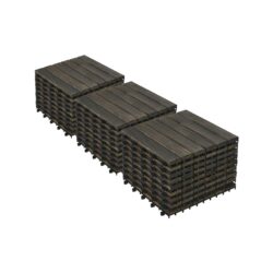Acacia Hardwood Interlocking Deck Tiles, Striped Pattern - Dark Brown