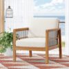 Club Chair With Slat Panel Design - Teak / Beige - Image 4